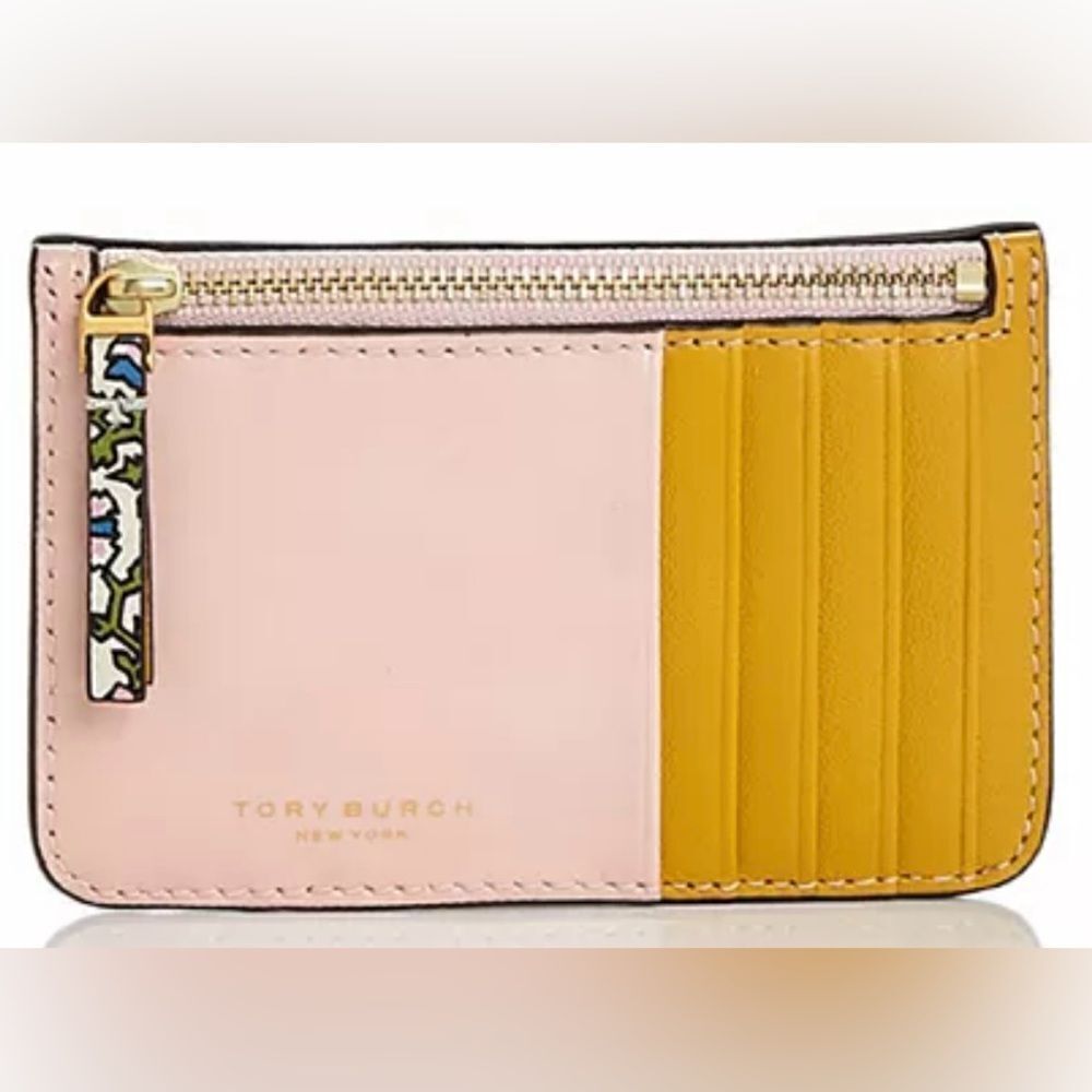 Tory burch wallet ColorBlock top Zip purse Leather Card Case handbag accessory